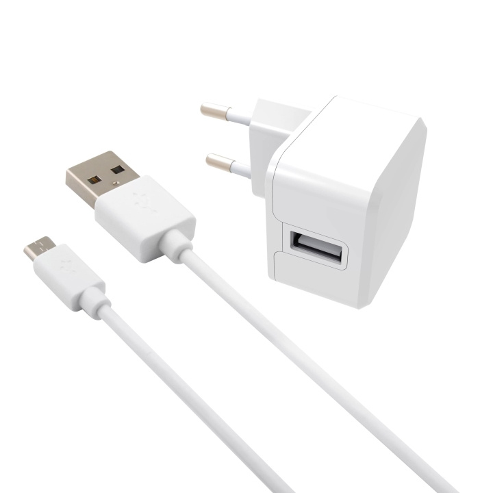 Essentials Laddare 12W USB-A MicroUSB, 1m, vit in the group SMARTPHONE & TABLETS / Chargers & Cables / Wall charger / Wall charger microUSB at TP E-commerce Nordic AB (C65198)