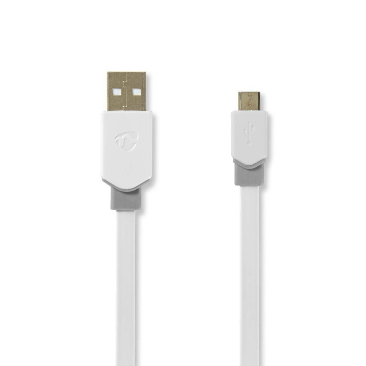 Nedis USB Cable | USB 2.0 | USB-A Male | USB Micro-B Male | 480 Mbps | Gold Plated | 1.00 m | Flat | PVC | White | Polybag in the group SMARTPHONE & TABLETS / Chargers & Cables / Cables / Cables microUSB at TP E-commerce Nordic AB (C66056)