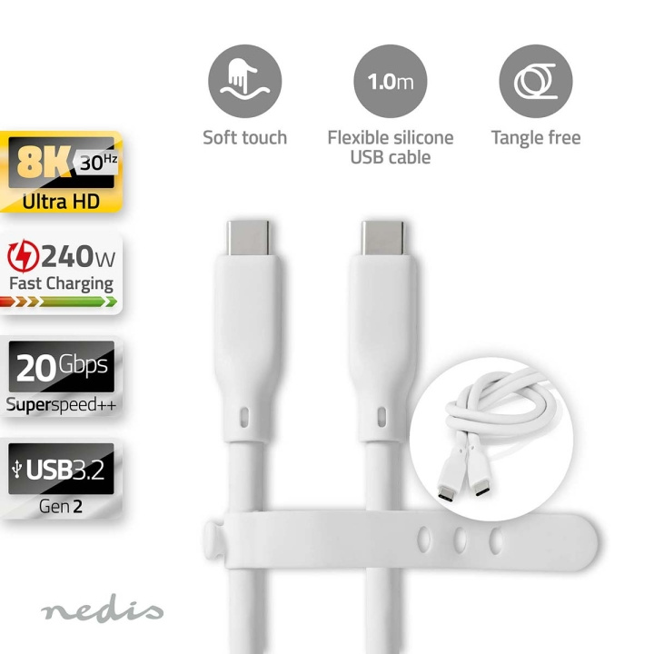 Nedis USB Cable | USB 3.2 Gen 2 | USB-C™ Male | USB-C™ Male | 240 W | 8K@30Hz | 20 Gbps | Nickel Plated | 1.00 m | Round | Silicone | White | Box in the group COMPUTERS & PERIPHERALS / Computer cables / USB / USB-C at TP E-commerce Nordic AB (C66111)