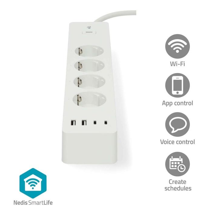 Nedis SmartLife Power Strip | Wi-Fi | 2x USB-A / 2x USB-C™ / 4x plug with earth contact (CEE 7/3) | 16 A | 3680 W | 2.00 m | 0 - 55 °C | Android™ / IOS | White in the group HOME, HOUSEHOLD & GARDEN / Electricity & Lighting / Power strips at TP E-commerce Nordic AB (C66695)
