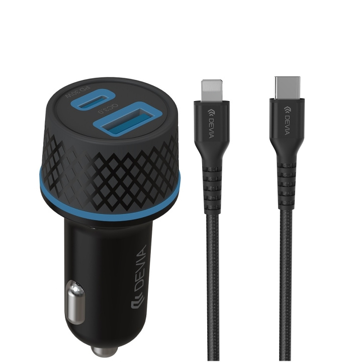 Devia car Charger Extreme PD QC 1x USB-C 1x USB 52,5W black + USB-C - Lightning cable in the group SMARTPHONE & TABLETS / Chargers & Cables / Car chargers / Car chargers Type-C at TP E-commerce Nordic AB (C78663)