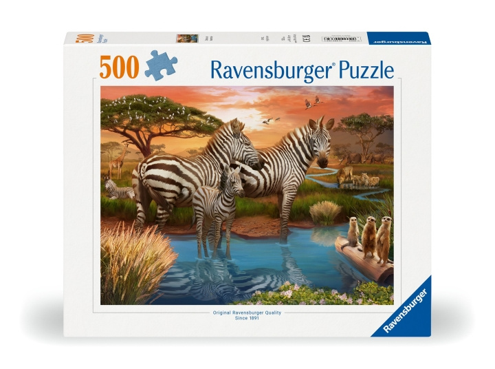 Ravensburger Puzzle Zebras In Sunset 500p (12000365) in the group Sport, leisure & Hobby / Hobby / Puzzle at TP E-commerce Nordic AB (C86447)