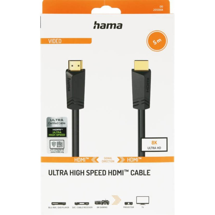 Hama Cable HDMI Ultra High Speed 8K 48Gbit/s 5.0m Gold in the group HOME ELECTRONICS / Cables & Adapters / HDMI / Cables at TP E-commerce Nordic AB (C90736)