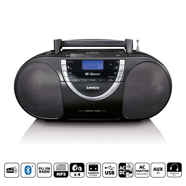 Lenco Portable DAB+ and FM Radio with CD Cassette and Bluetooth® Black in the group HOME ELECTRONICS / Audio & Picture / Home cinema, Hifi & Portable / Radio & Alarm clocks / Radio at TP E-commerce Nordic AB (C90755)