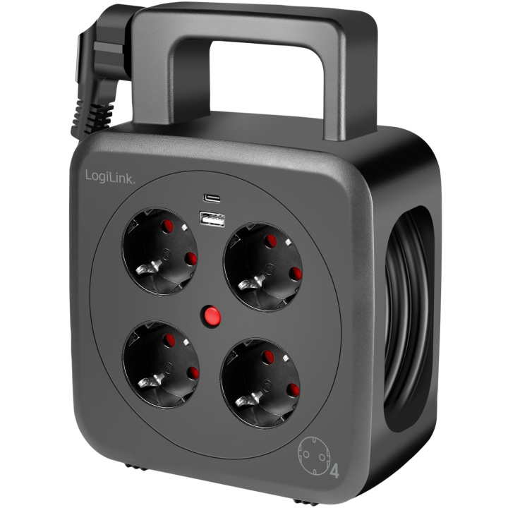LogiLink Kabelvinda 5 meter 4 jordade uttag + USB-A/USB-C 20W IP20 in the group HOME, HOUSEHOLD & GARDEN / Electricity & Lighting / Extension Cord Reels at TP E-commerce Nordic AB (C93474)
