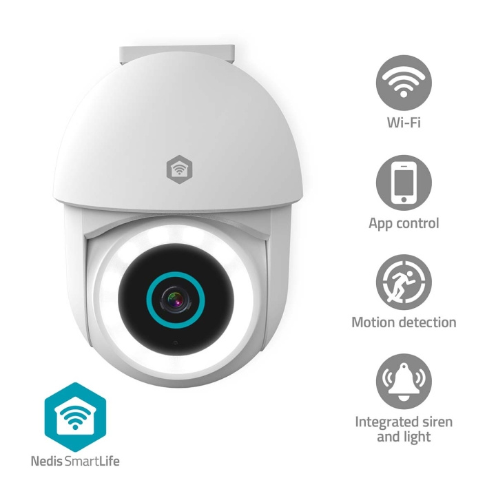 Nedis SmartLife Outdoor Camera | Wi-Fi | 3MP Full HD 1296p | Pan tilt | IP65 | Cloud Storage (optional) / microSD (not included) / Onvif | 5 V DC | With motion sensor | Night vision | White in the group HOME, HOUSEHOLD & GARDEN / Alarm & Security / Security cameras / Digital (Network) / Outdoor cameras at TP E-commerce Nordic AB (D05483)