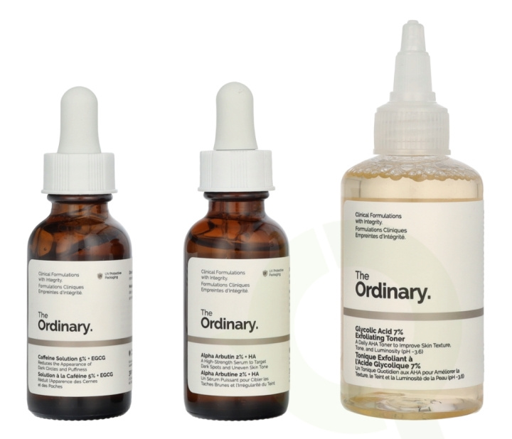 The Ordinary The Bright Set 160 ml Glycolic Acid 7% Exfoliating Toner 100ml/Alpha Arbutin 2% + HA 30ml/Caffeine Solution 5% 30ml in the group BEAUTY & HEALTH / Skin care / Face / Skin serum at TP E-commerce Nordic AB (D05983)