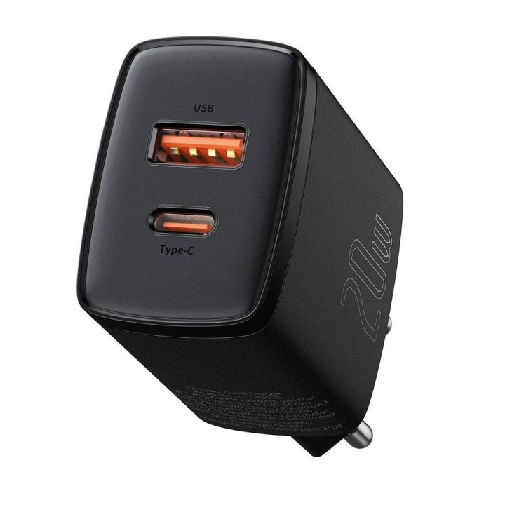 Baseus Compact Quick Adapter 20Watt USB-C + USB-A Black in the group SMARTPHONE & TABLETS / Chargers & Cables / Wall charger / Wall charger USB-C at TP E-commerce Nordic AB (D10320)