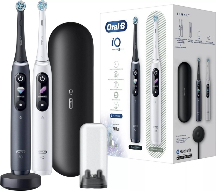Oral B iO Series 8 Duo Electric toothbrush, Black & White in the group BEAUTY & HEALTH / Oral care / Electric toothbrushes at TP E-commerce Nordic AB (D10473)