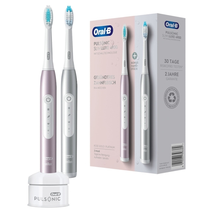 Oral B Pulsonic Slim 4900 Duo Electric Toothbrushes, Platinum & Rose Gold in the group BEAUTY & HEALTH / Oral care / Electric toothbrushes at TP E-commerce Nordic AB (D10484)