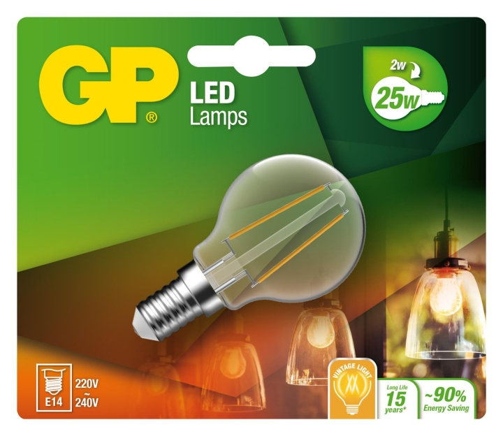 GP LED Lamp Filament Mini Globe, E14, 2W (25W), 250lm in the group HOME ELECTRONICS / Lighting / LED lamps at TP E-commerce Nordic AB (D14213)