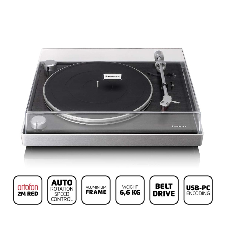 Lenco Record player with visible belt drive, brushed aluminium frame and Ortofon 2M RED cartridge Black in the group HOME ELECTRONICS / Audio & Picture / Home cinema, Hifi & Portable / Compact stereo & Record players at TP E-commerce Nordic AB (D14674)