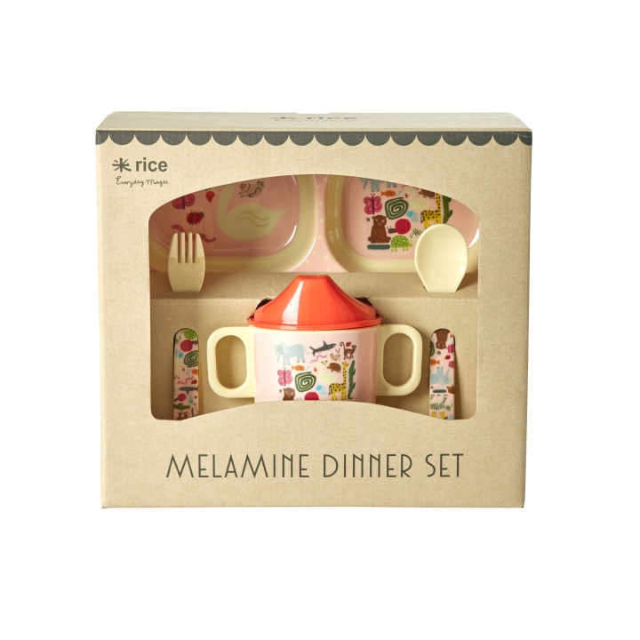 RICE Melamine Baby Dinner Set - Wildlife Print - Pink in the group TOYS, KIDS & BABY PRODUCTS / Eat & Drink / Children\'s tableware at TP E-commerce Nordic AB (D15343)