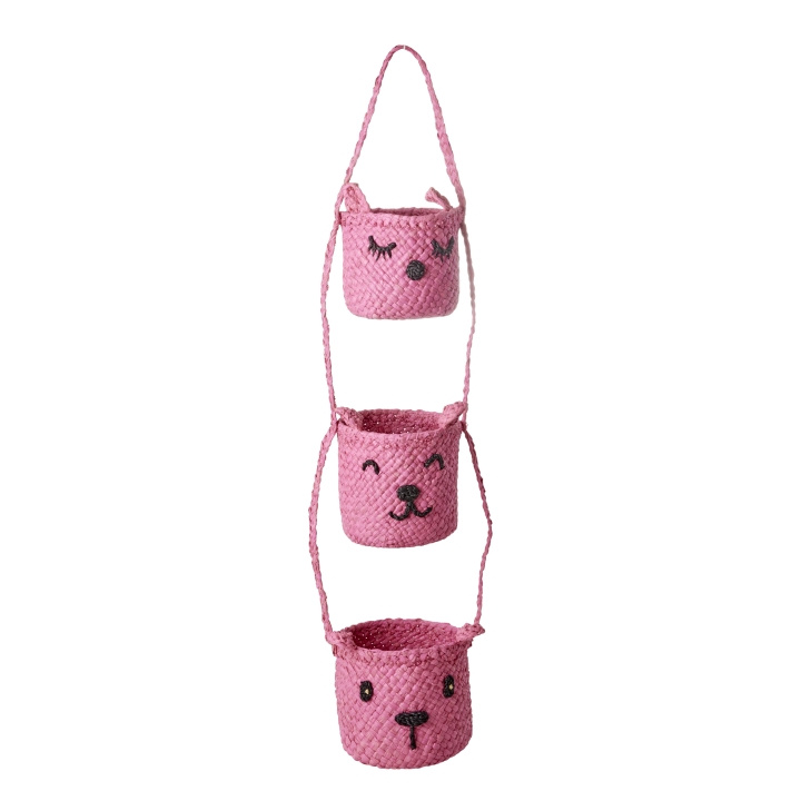 RICE Raffia 3-Tier Hanging Storage with Animal Faces - Pink in the group TOYS, KIDS & BABY PRODUCTS / Children\'s room / Storage at TP E-commerce Nordic AB (D15535)