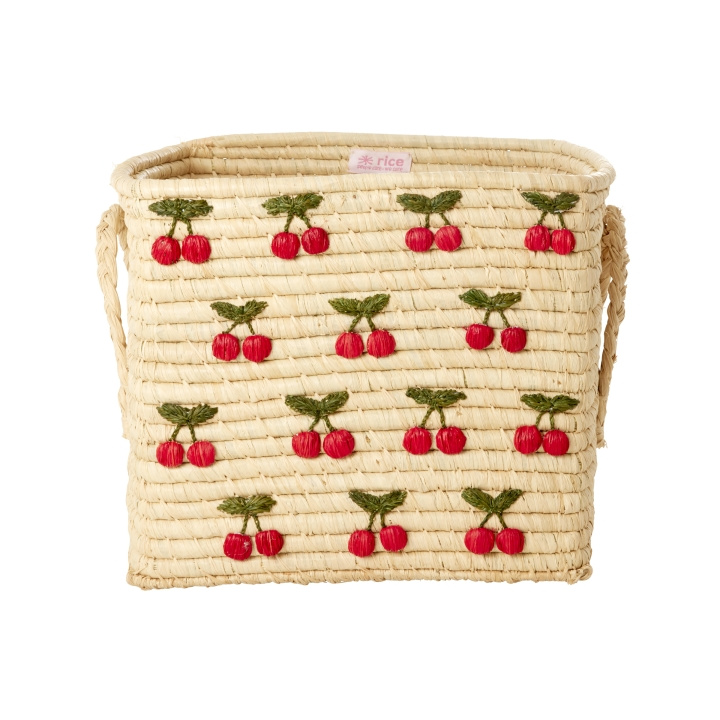 RICE Raffia Square Basket with Small Cherries Embroidery - Red - 30 cm x 30 cm x 25 cm in the group TOYS, KIDS & BABY PRODUCTS / Children\'s room / Storage at TP E-commerce Nordic AB (D15704)