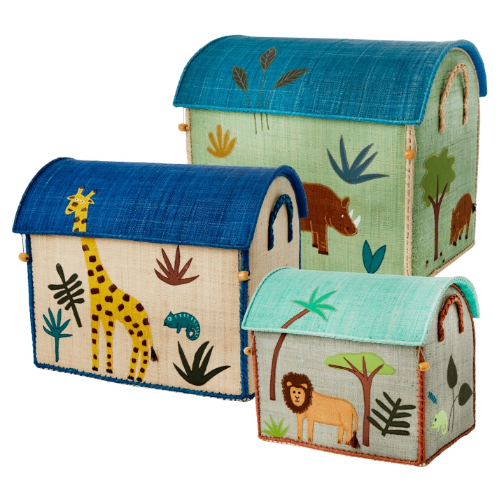 RICE Large Set of 3 Toy Baskets - Blue Jungle Theme in the group TOYS, KIDS & BABY PRODUCTS / Children\'s room / Storage at TP E-commerce Nordic AB (D15715)