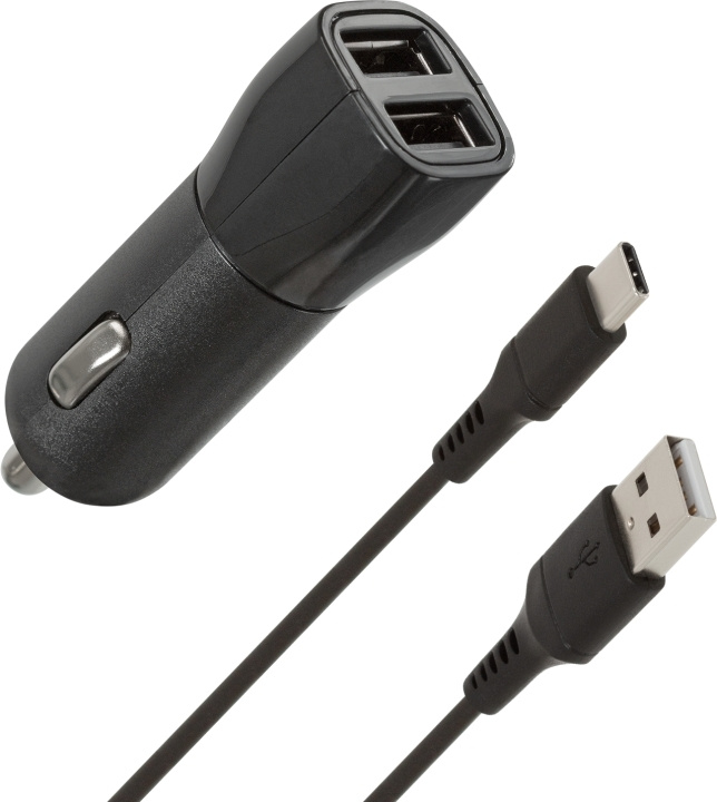 Wave car charger, with two USB connectors + Type-C cable, 15.5 W in the group SMARTPHONE & TABLETS / Chargers & Cables / Car chargers / Car chargers Type-C at TP E-commerce Nordic AB (D15894)