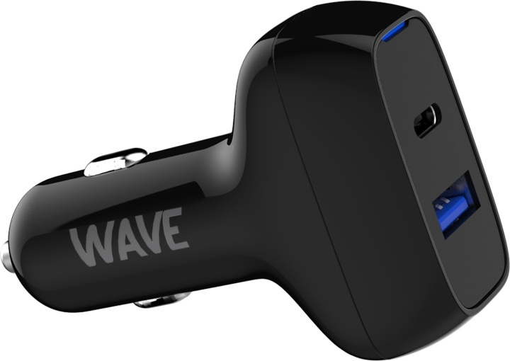 Wave Car charger, 1 x USB Type-C + 1 x USB-A 18W+18W, Black in the group SMARTPHONE & TABLETS / Chargers & Cables / Car chargers / Car chargers Type-C at TP E-commerce Nordic AB (D15916)