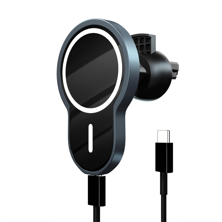Wave magnetic Qi charging stand for car, black in the group SMARTPHONE & TABLETS / Chargers & Cables / Wireless Qi chargers at TP E-commerce Nordic AB (D15977)