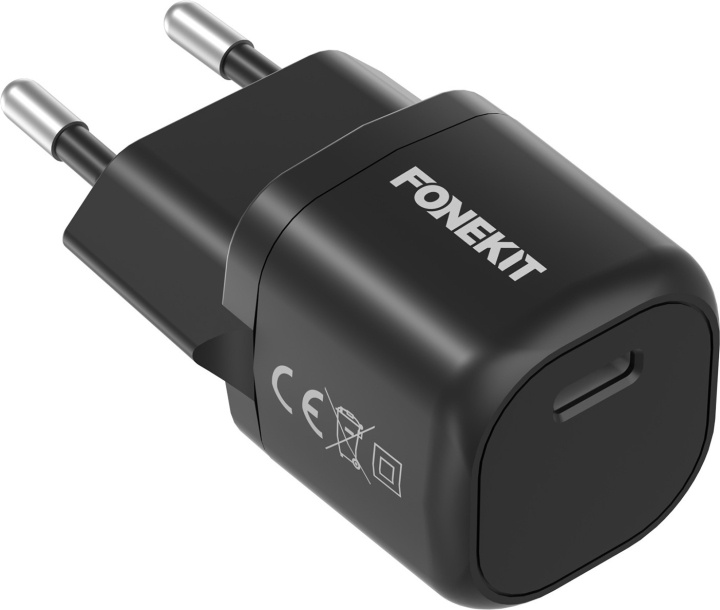 FoneKit Mini 20W AC charger, USB-C, black in the group SMARTPHONE & TABLETS / Chargers & Cables / Wall charger / Wall charger USB-C at TP E-commerce Nordic AB (D16153)