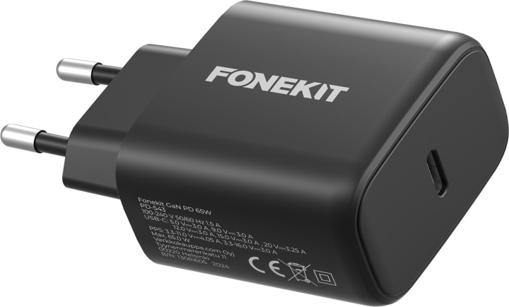 FoneKit GaN PD 65W AC charger, USB-C, black in the group SMARTPHONE & TABLETS / Chargers & Cables / Wall charger / Wall charger USB-C at TP E-commerce Nordic AB (D16155)
