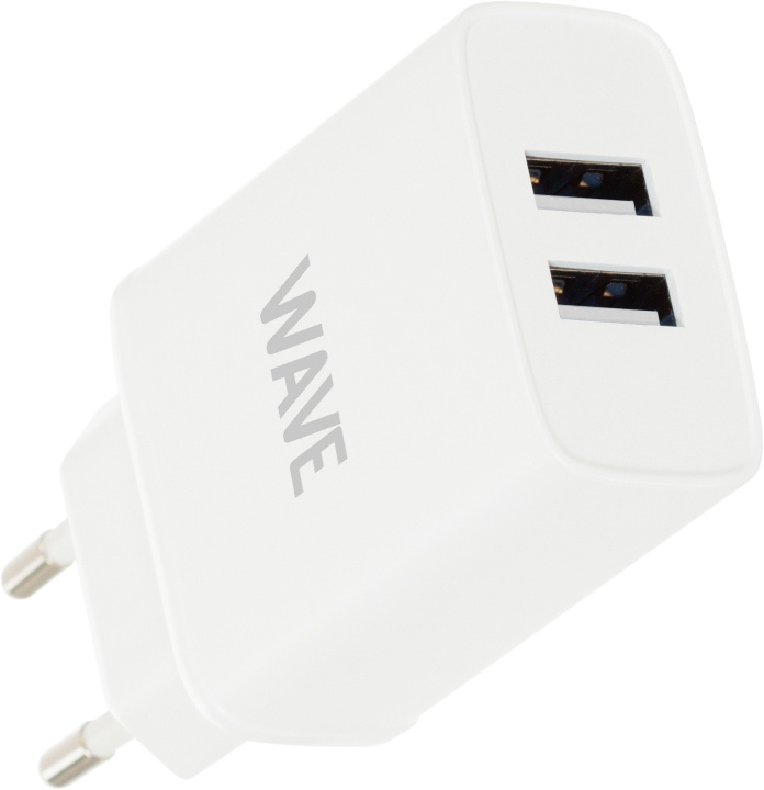 Wave mains charger 2 x USB, 17W, white in the group SMARTPHONE & TABLETS / Chargers & Cables / Wall charger / Wall charger USB at TP E-commerce Nordic AB (D16422)