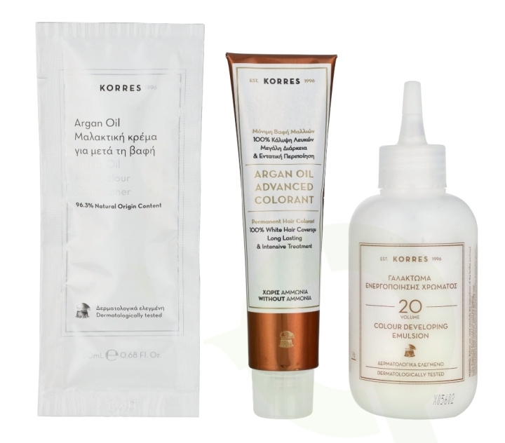 Korres Argan Oil Advanced Colorant 145 ml 6.7 Cocoa - Colorant 50ml/Emulsion 75ml/Conditioner 20ml in the group BEAUTY & HEALTH / Hair & Styling / Hair care / Hair Dye at TP E-commerce Nordic AB (D16671)