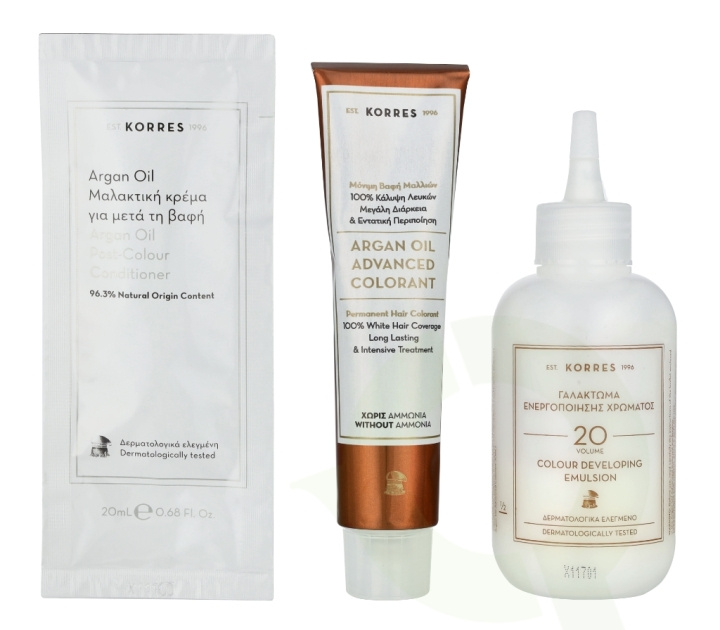 Korres Argan Oil Advanced Colorant 145 ml 77.44 Copper Blonde - Colorant 50ml/Emulsion 75ml/Conditioner 20ml in the group BEAUTY & HEALTH / Hair & Styling / Hair care / Hair Dye at TP E-commerce Nordic AB (D16675)