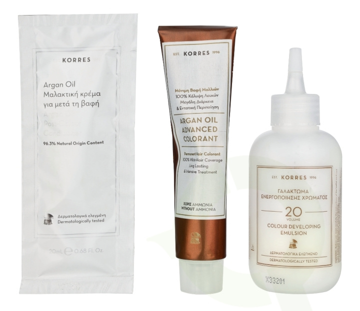 Korres Argan Oil Advanced Colorant 145 ml 7.7 Mocha - Colorant 50ml/Emulsion 75ml/Conditioner 20ml in the group BEAUTY & HEALTH / Hair & Styling / Hair care / Hair Dye at TP E-commerce Nordic AB (D16676)