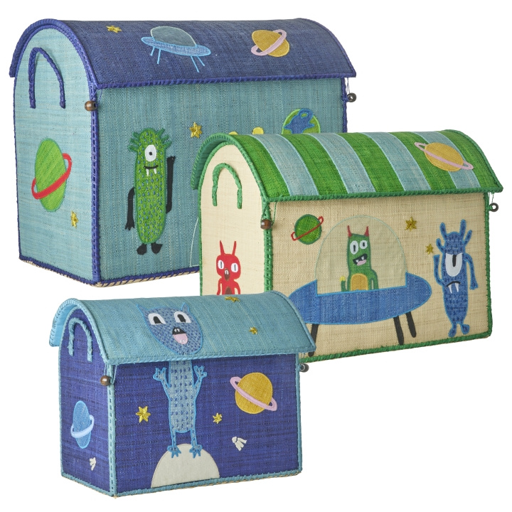 RICE Raffia Toy Baskets with Monsters Theme - Vibrant - Set of 3 in the group TOYS, KIDS & BABY PRODUCTS / Children\'s room / Storage at TP E-commerce Nordic AB (D19140)