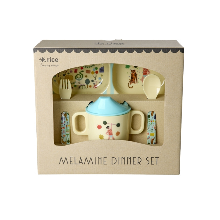 RICE Melamine Baby Dinner Set - Fun Fair Print - Mint and Blue in the group TOYS, KIDS & BABY PRODUCTS / Eat & Drink / Children\'s tableware at TP E-commerce Nordic AB (D19434)