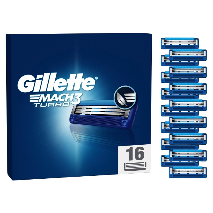 Gillette Mach3 Turbo Men\'s Razor Blades - Blue/Grey - 16 pcs in the group BEAUTY & HEALTH / Hair & Styling / Shaving & Trimming / Razors & Accessories at TP E-commerce Nordic AB (D19525)