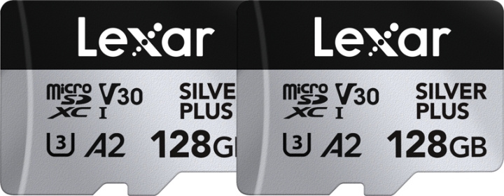 Lexar microSDXC Professional SILVER Plus UHS-I/U3/A2/4K R205/W150 (V30) - 128GB - 2-pack in the group HOME ELECTRONICS / Storage media / Memory cards / SD/SDHC/SDXC at TP E-commerce Nordic AB (D19601)