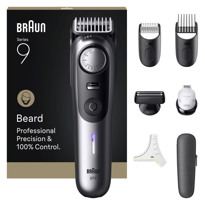 Braun Beard Trimmer Series 9, +7 Barbering Tools, BT9520 - Satin Chrome in the group BEAUTY & HEALTH / Hair & Styling / Shaving & Trimming / Beard trimmer & Accessories at TP E-commerce Nordic AB (D19604)