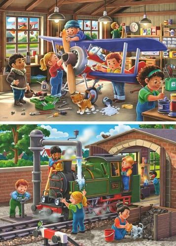 Ravensburger Airplane & Train Repairs 2x24p - (12004044) in the group TOYS, KIDS & BABY PRODUCTS / Toys / Kids puzzle at TP E-commerce Nordic AB (D20405)