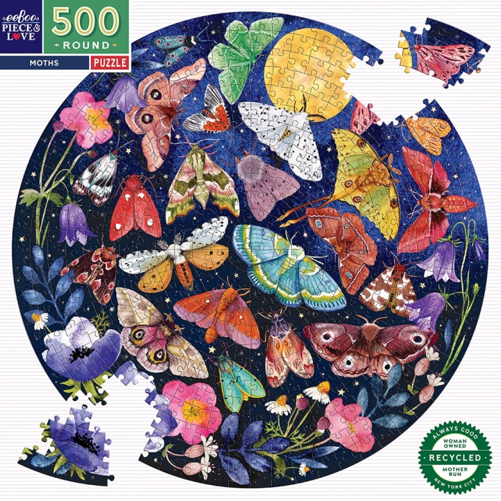eeBoo Round Puzzle 500 pcs - Moths - (EPZFMOT in the group Sport, leisure & Hobby / Hobby / Puzzle at TP E-commerce Nordic AB (D20839)