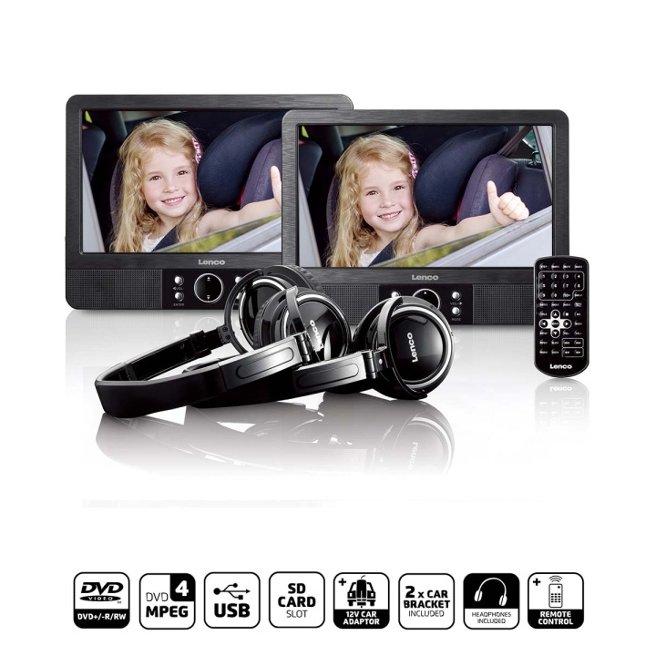 Lenco 9 inch DVD dual screen with brackets and headphone Black in the group HOME ELECTRONICS / Audio & Picture / Home cinema, Hifi & Portable / Blu-ray & DVD players at TP E-commerce Nordic AB (D20928)