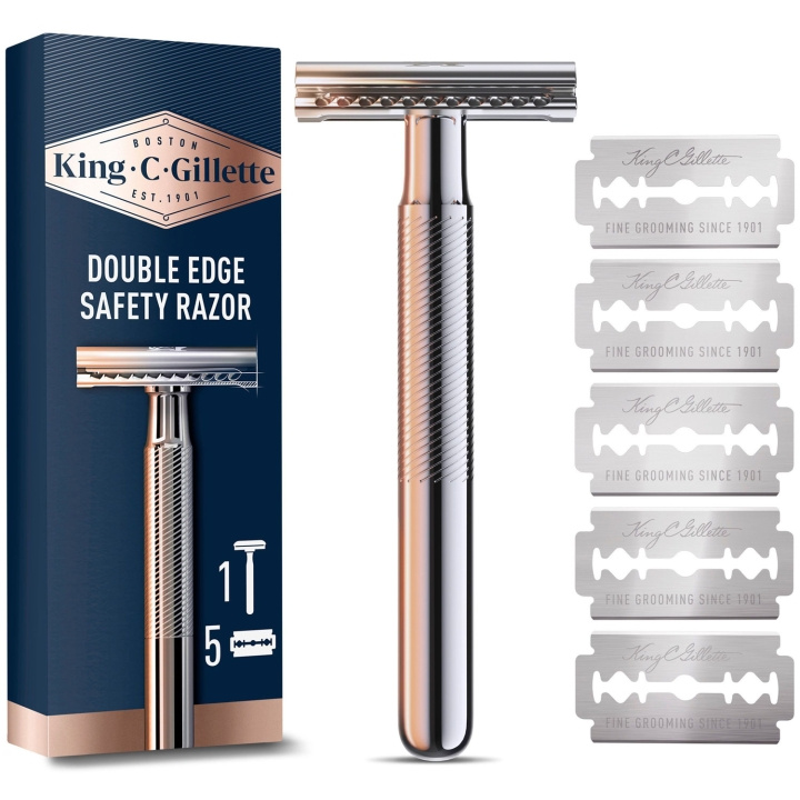 King C. Gillette Dubbeleggad Säkerhetshyvel + 5st rakblad in the group BEAUTY & HEALTH / Hair & Styling / Shaving & Trimming / Razors & Accessories at TP E-commerce Nordic AB (D20993)