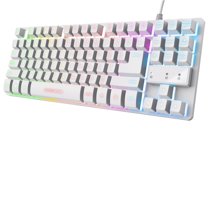 Trust GXT 833W Thado Gamingtangentbord TKL RGB Nordisk layout Vit in the group COMPUTERS & PERIPHERALS / GAMING / Keyboards at TP E-commerce Nordic AB (D21060)