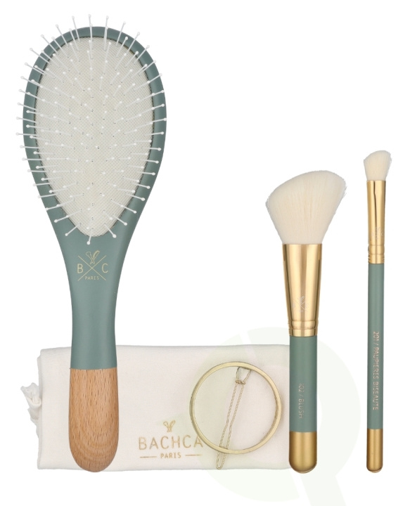 Bachca Paris Les Essentiels Eucalyptus Hair & Face Set 5 piece 1x Wooden Hair Brush/1x Blush Brush/1x Contour shader Brush/1x Round Hair Clip/1x Cotton Pouch in the group BEAUTY & HEALTH / Hair & Styling / Hair brushes at TP E-commerce Nordic AB (D21086)