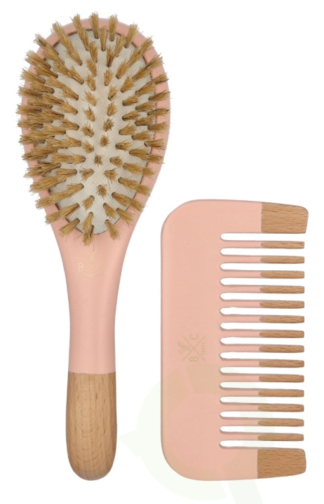 Bachca Paris Baby Pink Brush Set 2 piece Small Brush/Wood Comb in the group BEAUTY & HEALTH / Hair & Styling / Hair brushes at TP E-commerce Nordic AB (D21153)