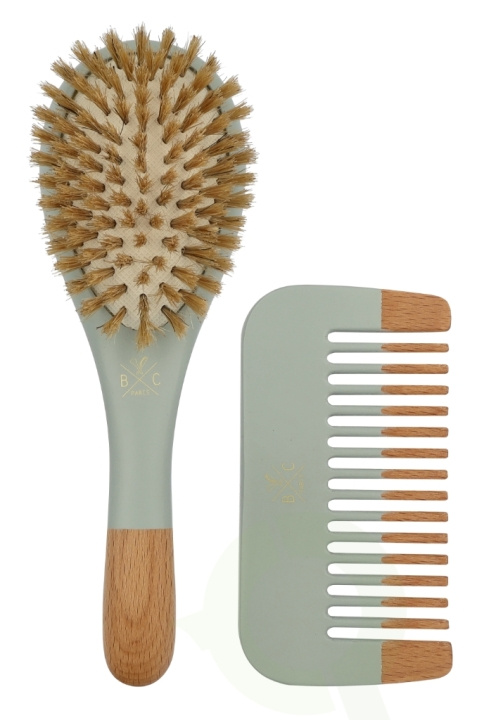 Bachca Paris Baby Blue Brush Set 2 piece Small Brush/Wood Comb in the group BEAUTY & HEALTH / Hair & Styling / Hair brushes at TP E-commerce Nordic AB (D21193)