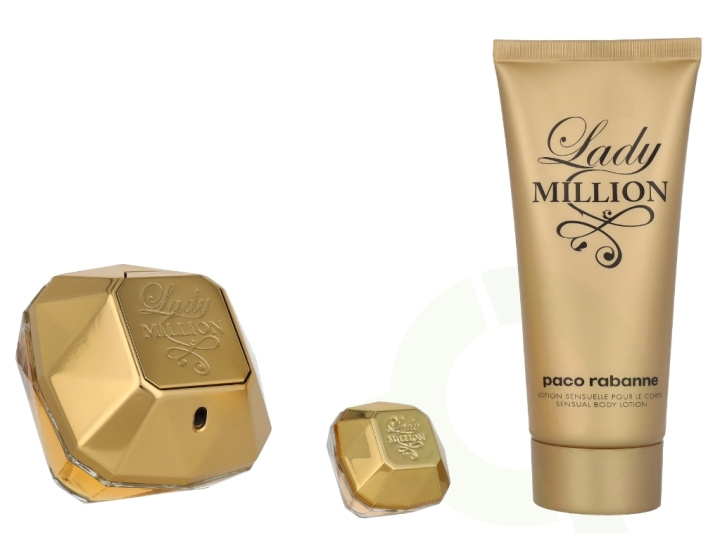 Paco Rabanne Lady Million Giftset 185 ml Edp Spray 80ml/Body Lotion 100ml/Edp Spray Mini 5ml in the group BEAUTY & HEALTH / Fragrance & Perfume / Perfumes / Perfume for her at TP E-commerce Nordic AB (D21273)