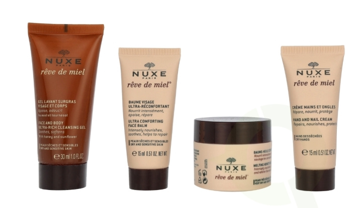 Nuxe Reve De Miel Travel Kit 90 ml Face and Body Wash 30 ml/Face Balm 15 ml/Melting Body Oil Balm 30 ml/Hands and Nails Cream 15 ml in the group BEAUTY & HEALTH / Gift sets / Gift sets for her at TP E-commerce Nordic AB (D23414)