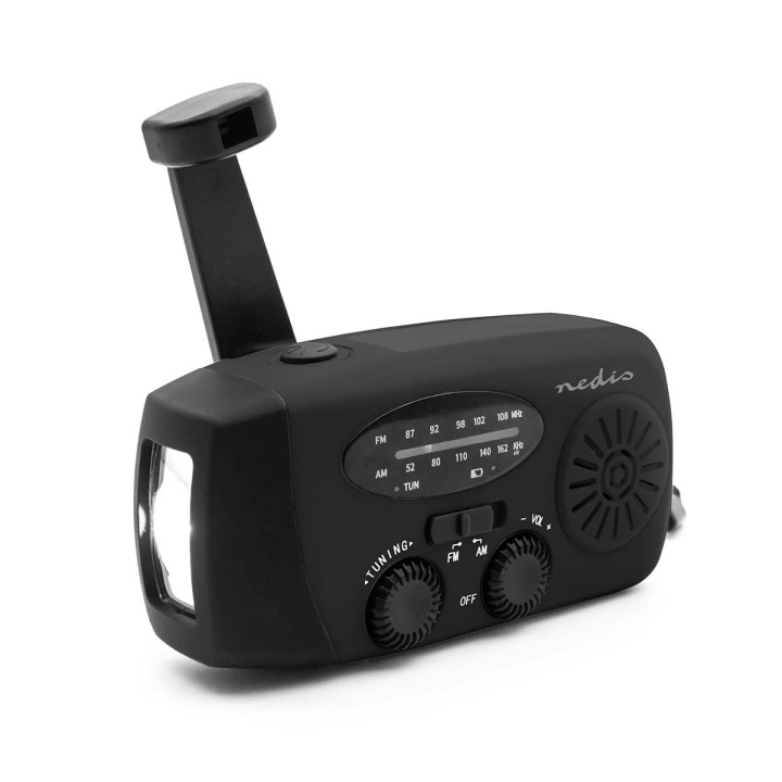 Nedis Emergency Radio | Table Design | AM / FM | Powerbank function | Accu Powered / Hand Crank / USB Powered | Black in the group HOME, HOUSEHOLD & GARDEN / Watches & Counters / Alarmclocks at TP E-commerce Nordic AB (D24955)