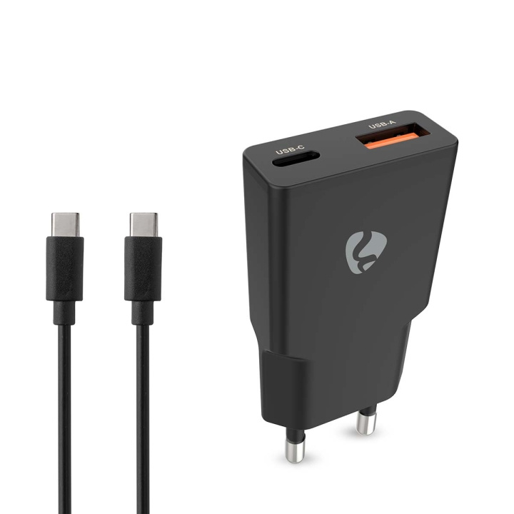 Nedis Wall Charger | PD3.0 | Quick charge feature | 1.5 / 2.0 / 2.22 / 3.0 A | Number of outputs: 2 | USB-A / USB-C™ | USB Type-C™ (Loose) Cable | 1.50 m | Automatic Voltage Selection | Black in the group SMARTPHONE & TABLETS / Chargers & Cables / Wall charger / Wall charger USB-C at TP E-commerce Nordic AB (D24957)
