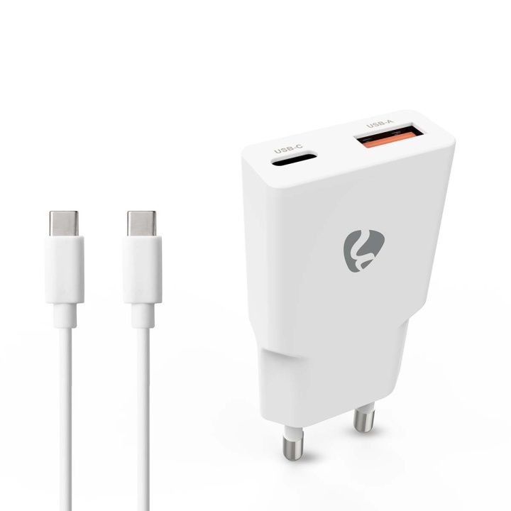 Nedis Wall Charger | PD3.0 | Quick charge feature | 1.5 / 2.0 / 2.22 / 3.0 A | Number of outputs: 2 | USB-A / USB-C™ | USB-C™ (Loose) Cable | 1.50 m | Automatic Voltage Selection | White in the group SMARTPHONE & TABLETS / Chargers & Cables / Wall charger / Wall charger USB-C at TP E-commerce Nordic AB (D24959)