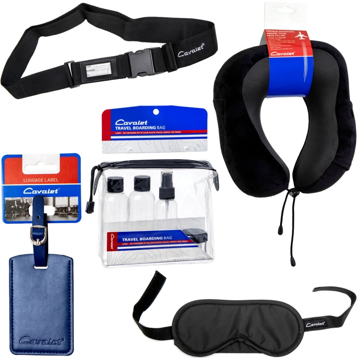 Cavalet Resekit 5 (Nackkudde, Reseflaskor, Bagagetag Blå, Bagagerem, Sovmask) in the group Sport, leisure & Hobby / Travel accessories / Other at TP E-commerce Nordic AB (D25038)