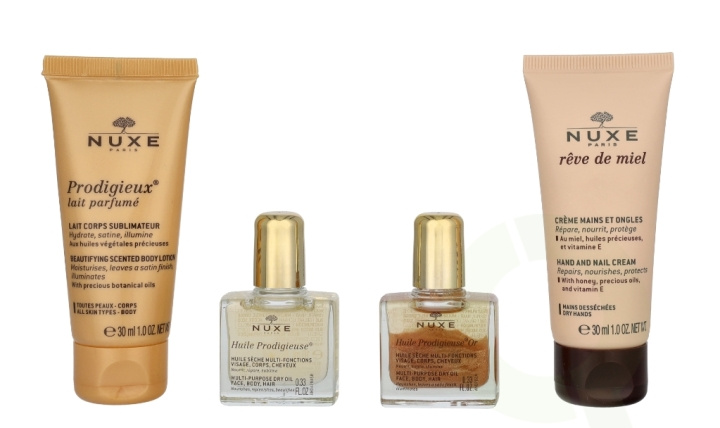 Nuxe Prodigieux Travel Kit 80 ml Prodigieux Body Milk 30ml/Oil Prodigieuse 10ml/Oil Prodigieuse Or 10ml/Hand Cream 30ml in the group BEAUTY & HEALTH / Fragrance & Perfume / Perfumes / Perfume sets at TP E-commerce Nordic AB (D25310)