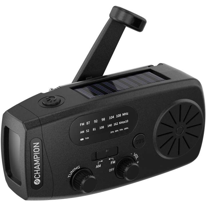 Champion Vevradio med ficklampa och solcell Svart in the group HOME ELECTRONICS / Audio & Picture / Home cinema, Hifi & Portable / Radio & Alarm clocks / Radio at TP E-commerce Nordic AB (D28029)